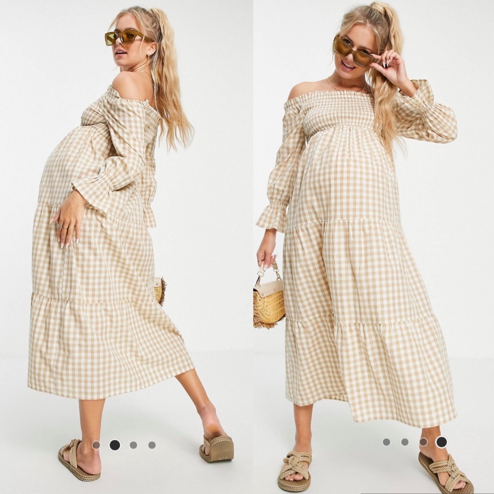 Violet Romance Maternity Off the Shoulder Gingham Dress - Worn 1x